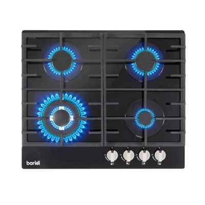 Image of Baridi 60cm Gas Hob with 4 Burners, Cast Iron Pan Supports and Auto Ignition, 8kW, Black Glass DH226