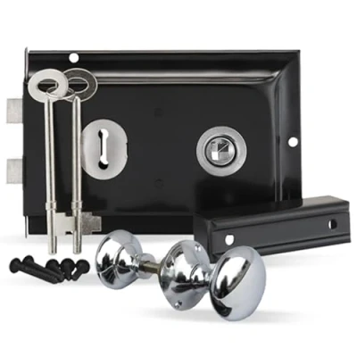 Image of Haven Heritage Deadbolt Door Lock Shed Lock, Garden Gate with Key, Rim Knobs, Dead Bolts &amp; Locks Keys Black Chrome + Knob