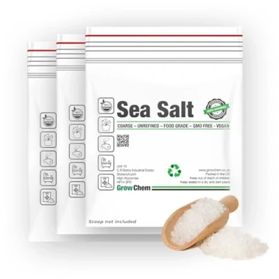 Image of Grow Chem Natural Sea Salt 15KG (3x5KG Bags) Grinder Refill Pure Coarse Crystals,Food Grade for Cooking, Curing, Baking &amp; Exfoliating Antifungal Anti bacterial Additive Free