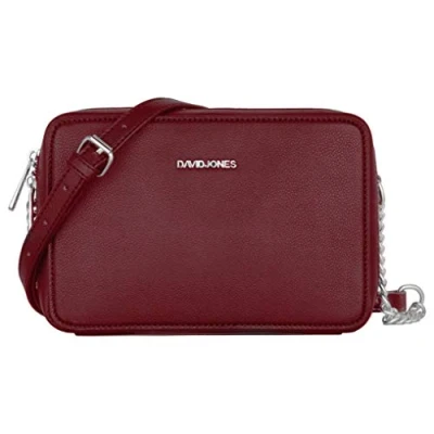 Image of David Jones Women&#039;s Small Square Crossbody Bag Ladies Chain Shoulder Messenger PU Faux Leather Zipper Clutch Little Cute Handbag Fashion Evening Pochette Phone Purse Elegant Burgundy Red