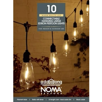 Image of NOMA Connectable Edison Drop Festoon Garden Lights, 10 Large LED&#039;s, 6.8 m