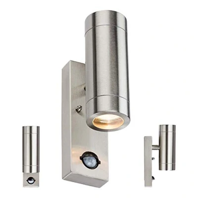 Image of Stainless Steel Up/Down Wall Light with Pir, 230V IP44 2 X GU10