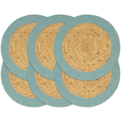 Image of vidaXL Handwoven Jute Cotton Placemats, Set of 6, Natural and Green, Soft Comfortable, Easy to Clean, 38 cm Diameter, Unique Artisan Table Decoration