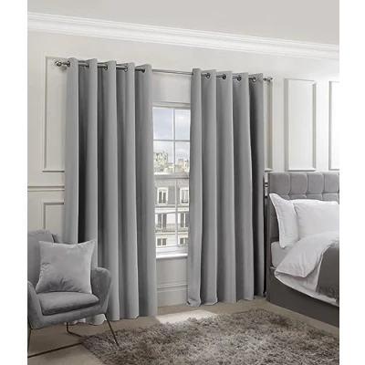 Image of Emma Barclay Blackout Curtains for Bedroom Living Room Thermal Insulated Woven Eyelet Cali Collection (46 x 72 Inch)(Silver)
