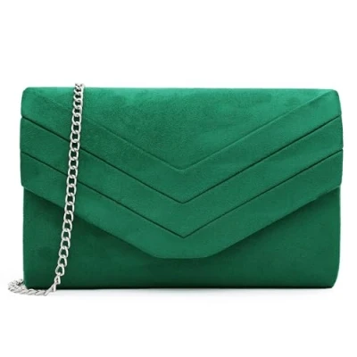 Image of Milisente Clutch Bag for Women, Suede Bags Wedding Shoulder Crossbody Evening (Green)