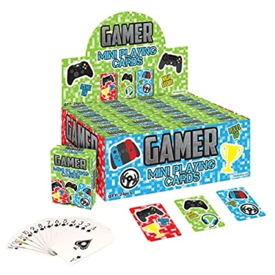 Image of HENBRANDT 6x Mini Gamer Playing Cards 52 Card Deck for Kids Family Games and Parties Videogame Party Bag Fillers Home School Classroom Prize Loot Filler Favours Girls Boys