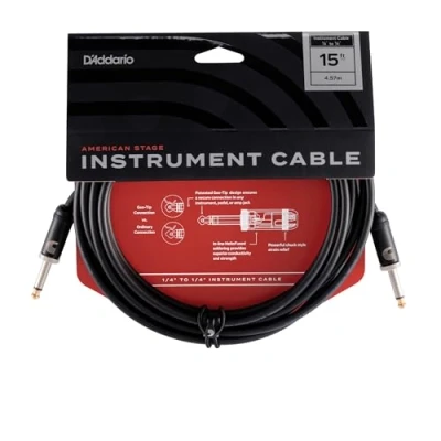 Image of D’Addario Accessories American Stage Guitar Cable Premium Instrument with ¼ Inch Ends Cord Made in the USA Straight 15 feet