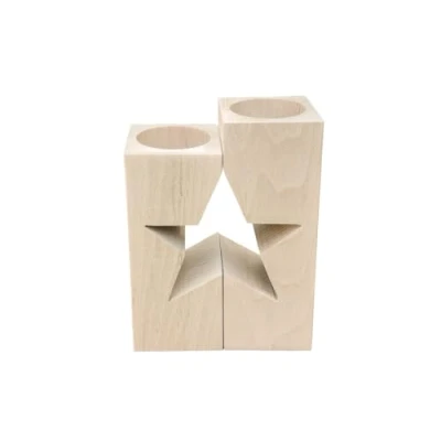 Image of Wooden World Candlestick pair making up shape of STAR Tea Light Holder