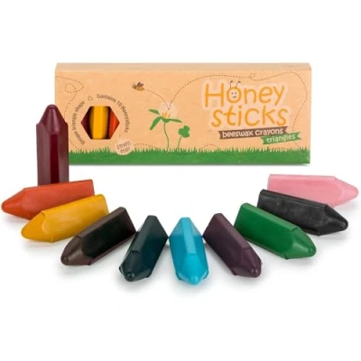 Image of Honeysticks Triangular Crayons 100% Pure Beeswax, Food Grade Colours, Non Toxic for Baby, Toddlers Ages 1 3, 2 4, Triangle Shape Pencil Grip Development, Handmade in New Zealand 10 Pack