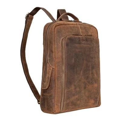 Image of STILORD &#039;Daniele&#039; Business Backpack Leather Men Women 13 Inch Laptop Rucksack Large Mens Womens Travel Vintage Hand Luggage, Colour:Calais Brown