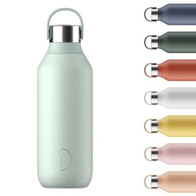 Image of Chilly&#039;s Series 2 Water Bottle Stainless Steel Thermal Bottles with Double Wall Vacuum, Soft Collar &amp; Carry Loop Lichen Green, 500ml