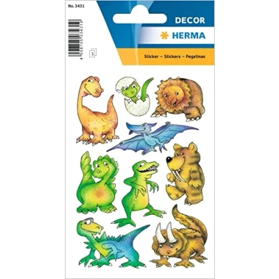 Image of HERMA 3431 Dinosaur Stickers, Small, Large, 27 Pieces, Animal Stickers with Funny Dino Motif, Children&#039;s Labels for Photo Album, Diary, Poetry Scrapbooking, Birthday Decoration, Letters, DIY