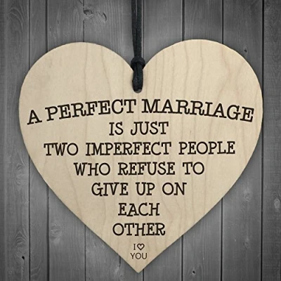 Image of RED OCEAN A Perfect Marriage Is Two Imperfect People Wooden Hanging Heart Plaque Love Sign