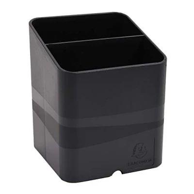 Image of Exacompta Ref 677014D_PAQ ECOBlack Pen Cube Pot 74 x 93mm in Size, 2 Sections Suitable for Organising Pens, Pencils and Accessories Black (Pack of 10)