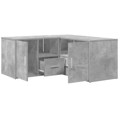 Image of vidaXL Concrete Grey Corner Cabinet Engineered Wood 160x40x45 cm 2 Assembly Options Ample Storage Shelves and Drawers