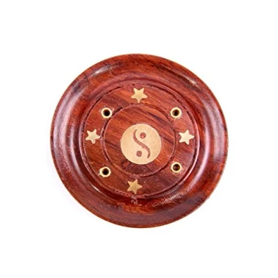 Image of Sheesham Wood Round Ash Catcher Yin Yang Inlay