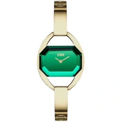 Image of Tulisa Gold Lazer Green, Elevated Cut Glass, Semi Bangle, 21k Plating, Polished Steel, Easy Link Strap System