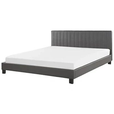 Image of Beliani EU Super King Size Frame 6ft Faux Leather Headboard Grey Poitiers