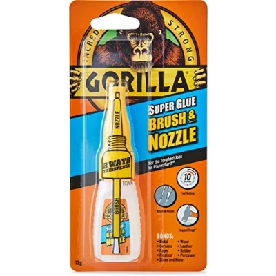 Image of Gorilla Super Glue 2 in 1 Brush &amp; Nozzle, 12g All Purpose, Fast Setting, Dual Application with Anti Clog Cap Ideal for Metal, Ceramics, Leather More