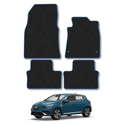 Image of Car Mats Compatible with Renault Clio (2019 ) Tailored Fit Blue Carpet Floor Set Accessory Custom 4 Pieces Anti Slip Backing &amp; Binding Trim Edge