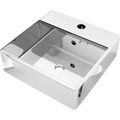 Image of vidaXL Wash Basin with Overflow 41x41x15 cm Ceramic Silver