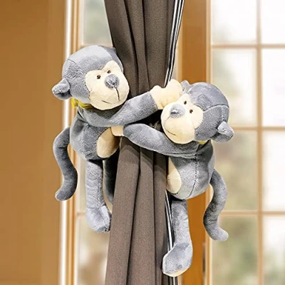Image of 2Pcs Curtain Tie Back Cartoon Animal Buckle Strap Long Tail Monkey Raccoon Holdbacks Children Room Decoration Accessories Holdback Straps (B)