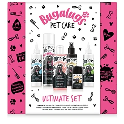 Image of Bugalugs Gift Set For Dogs Dog Shampoo, Detangle Spray, Cologne, Ear Cleaner, Eye Wash, Paw &amp; Nose Balm and Dry Birthday Present, Gifts Her, Him (Ultimate)