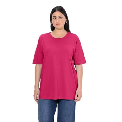 Image of Ulla Popken Women&#039;s Basic T Shirt, Round Neck Shirt Magenta Pink 24/26