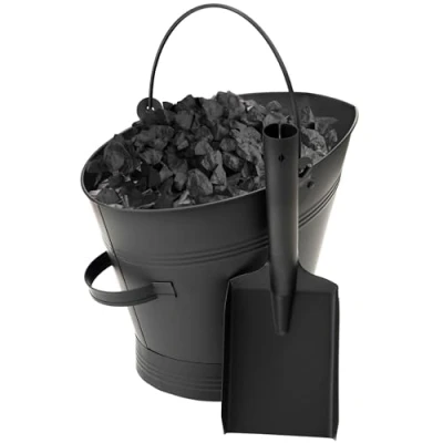 Image of Waterloo Style Fireplace Coal Scuttle Mat Finish Black Bucket Hod with Shovel by Crystals®