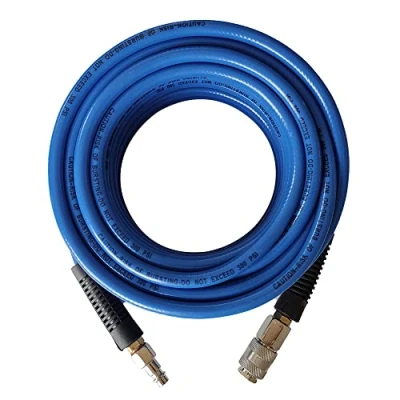 Image of aunstarwei PVC Reinforced Air Compressor Hose Blue with 1/4&quot; Europe Steel Quick Coupler and Plug Fittings, 15m Length