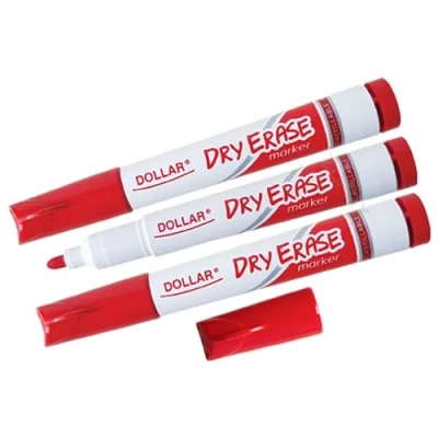 Image of Dry Erase Markers, RED, Pack of 3, Whiteboard Marker Pens, Bullet Tip, 2.0mm Bold Point, BroadMark 2.0 Wipe ZOFAX Black Ball Pen