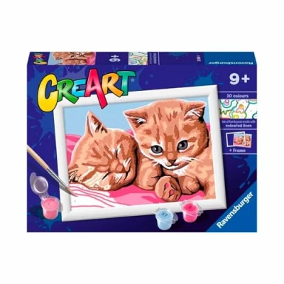 Image of Ravensburger CreArt E Series: Red Kittens, Kit for Painting with Numbers, Contains a Preprinted Board, Brush, Colors and Accessories, Creative Game Children 9+ Years