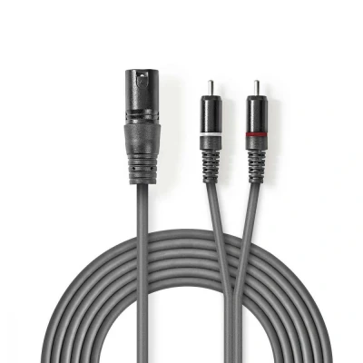 Image of NEDIS XLR Audio Cable, 3 Pin Male 2x RCA Male, Grey, 3.0 m