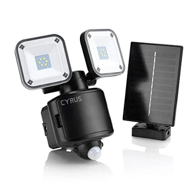 Image of Auraglow Twin LED Outdoor Security Flood Light Hybrid Power Solar &amp; Backup Battery PIR Motion Sensor Cyrus