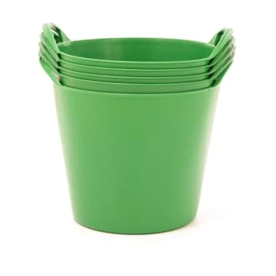 Image of BiGDUG Plastic Flexi Tubs (26 Litre) Pack of 5 Recycled Green Heavy Duty Trugs Flexible Storage Bucket Multi Purpose Round Container