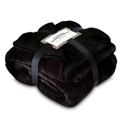 Image of VELVETIO Large Flannel Fleece Throw for Sofa Bed, Fluffy Double Sided Reversible Sherpa Warm Blanket, Lightweight Ultra Soft Thick Travel Throws, 150 x 200cm, Black
