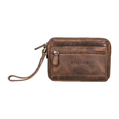 Image of STILORD &#039;Pax&#039; Mens Wrist Bag Leather Small Stylish Handbag for Travel Wallet Organiser Vintage Clutch Made from Genuine Leather, Colour:Middle Brown