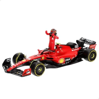 Image of Ferrari SF 23 Carlos Sainz Nr 55 Season 2023 Formula 1 F1 1/24 Scale 9&quot; Car Model with DieCast Driver Figure BBurago 18 26809