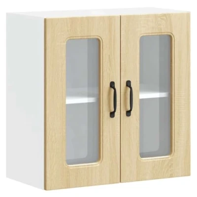 Image of vidaXL Kitchen Wall Cabinet Kalmar Sonoma Oak Engineered Wood Glass Door Storage Cupboard Stable, Durable, Modern Kitchen, Bedroom, Hallway