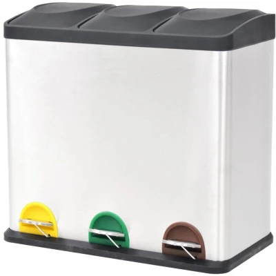 Image of vidaXL Recycling Pedal Bin Garbage Trash Stainless Steel 54 L