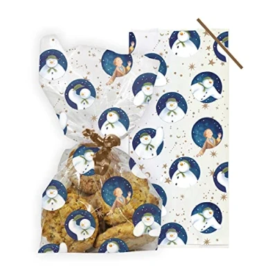 Image of Anniversary House Official The Snowman™ Pack of 20 Cellophane Bags, Snow Wonderful, Christmas Includes Twist Ties, Treat Multi Colour, Gift M585