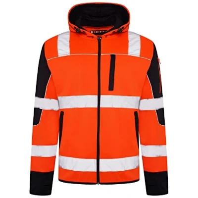 Image of Hi Vis Viz Hooded Sweatshirt High Visibility Reflective Tape Work Fleece Safety Sweat Shirts Warm Security Jacket Workwear Zip Hoodie Wear Hoody Jumper (Zipper Orange, S)