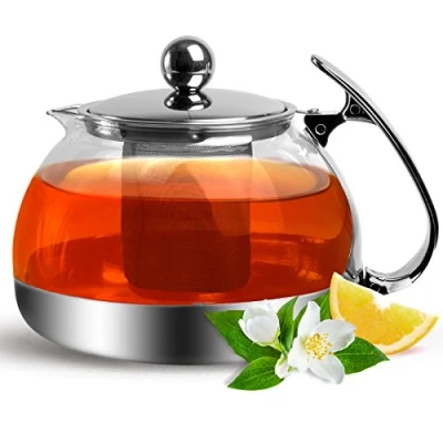 Image of Monzana Glass Teapot with Infuser 1200ml Sieve Insert Stainless Steel Heat Resistant Drip Free Jug for Loose Tea Pot Strainer Hot Drinks Coffee Mate