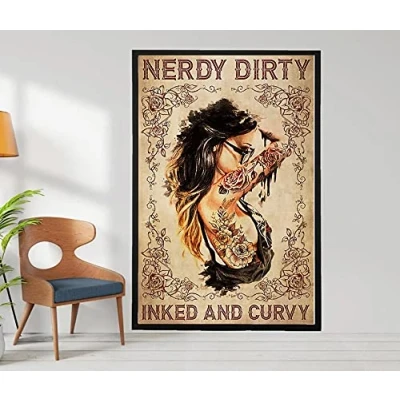 Image of BCTS Tattoo Nerdy Dirty Inked And Curvy Poster Funny Decor Metal Sign 12x16 inch