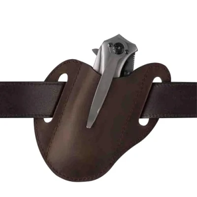 Image of Fulenyi Folding Knives Sheath, Men Leather Organizer Sheath for Knives, Belt, Handmade Carry Open Holster Camping, Hunting, Outdoor