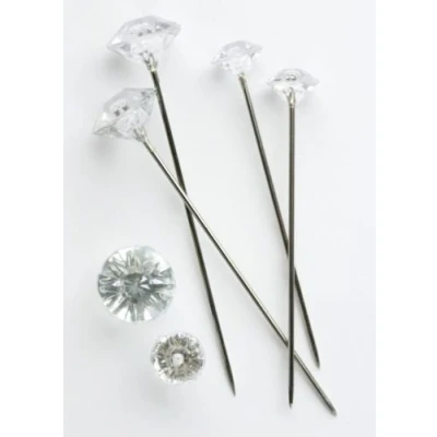 Image of 50 x 6MM DIAMANTE PINS CLEAR ACRYLIC, DIAMOND SHAPED HEAD