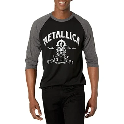 Image of Metallica Unisex&#039;s Official Whisky in The Jar Raglan T Shirt, Black/Grey, XL