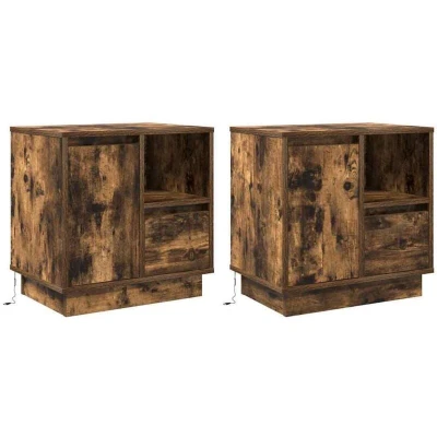 Image of vidaXL Bedside Cabinets with LED Lights 2 pcs Smoked Oak 50x34,5x50 cm