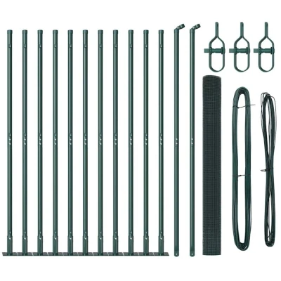 Image of vidaXL Welded Wire Fence with 13 Flanged Posts Green 1.4x25 m Steel