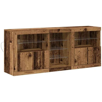 Image of vidaXL Sideboard with LED Lights Old Wood 162x37x67 cm Engineered